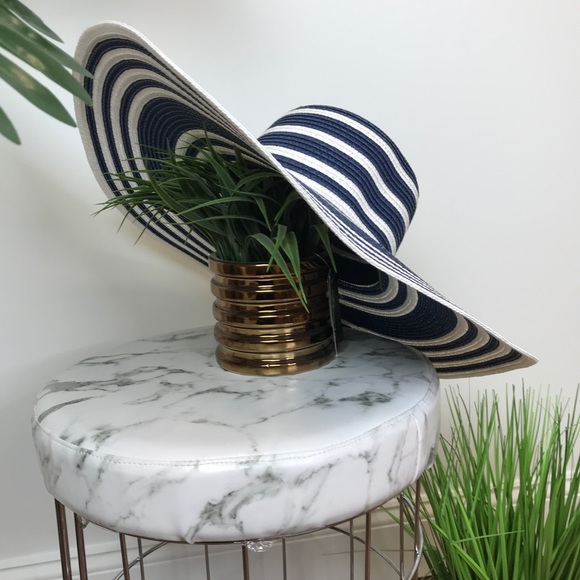 ‼️ Navy White Stripe Summer Beach Poolside Hat - Picture 2 of 8
